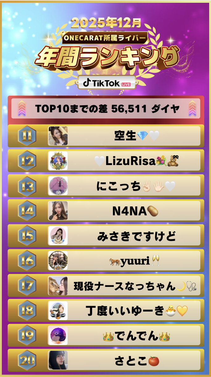 12月　年間ランキング(TikTok)