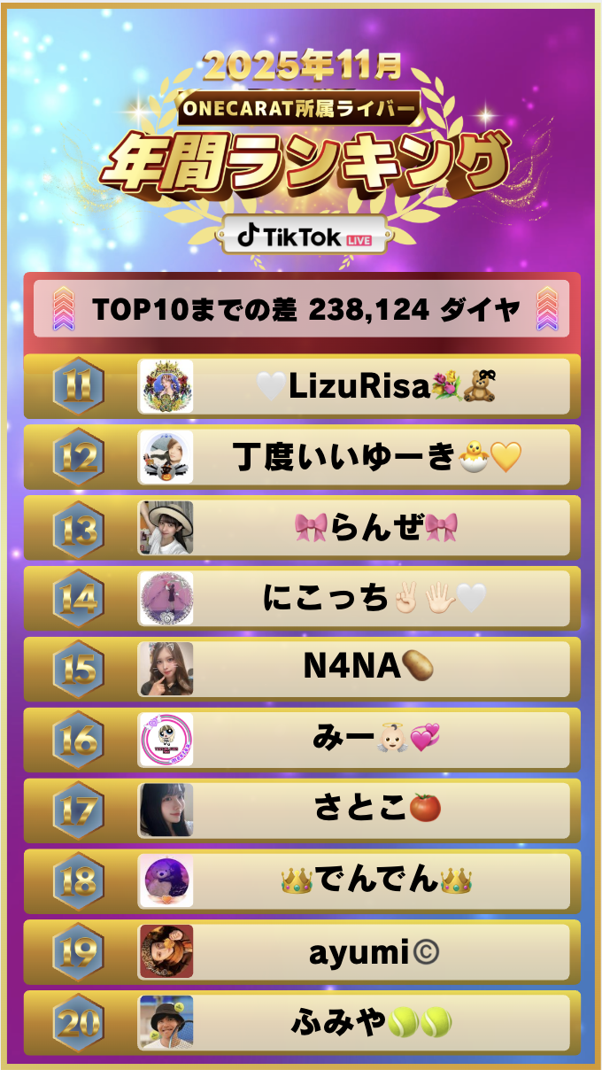 11月　年間ランキング(TikTok)